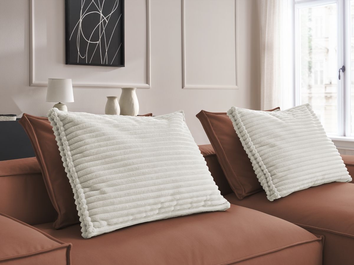 Canapé d'angle réversible ultra moelleux BOHEME cuir végan avec pouf