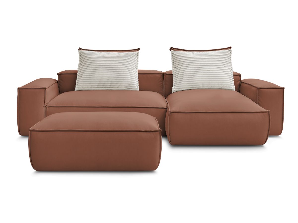 Canapé d'angle réversible ultra moelleux BOHEME cuir végan avec pouf