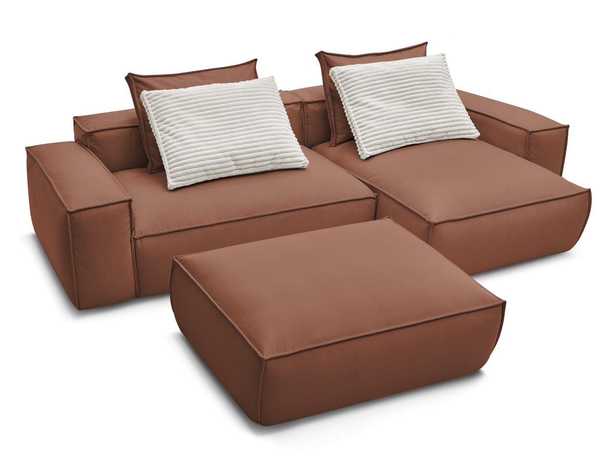 Canapé d'angle réversible ultra moelleux BOHEME cuir végan avec pouf