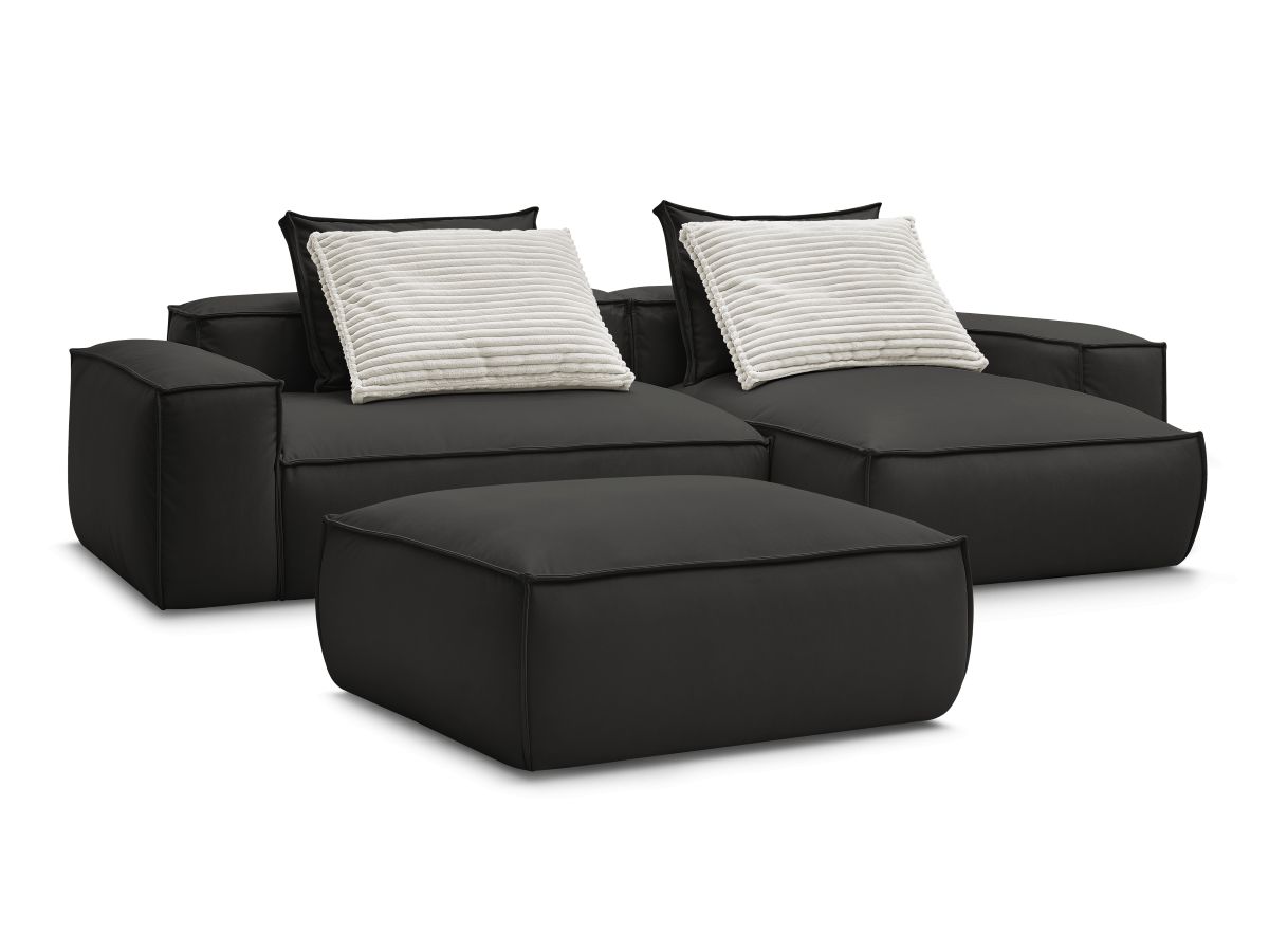 Canapé d'angle réversible ultra moelleux BOHEME cuir végan avec pouf