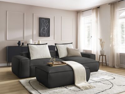 Canapé d'angle réversible ultra moelleux BOHEME cuir végan avec pouf