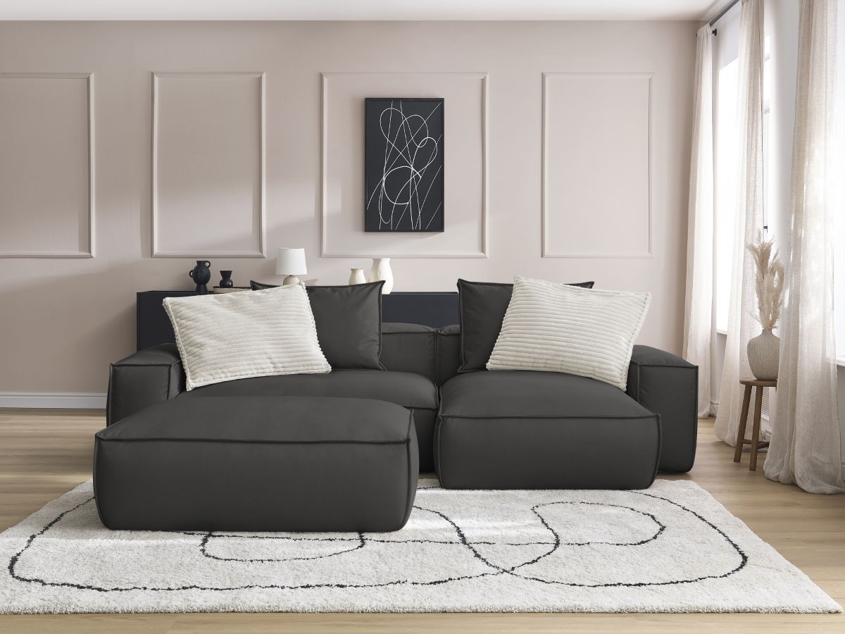 Canapé d'angle réversible ultra moelleux BOHEME cuir végan avec pouf