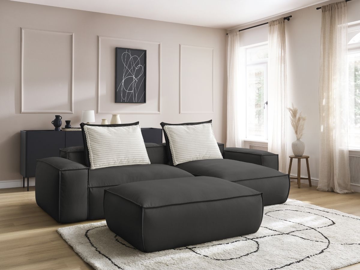 Canapé d'angle réversible ultra moelleux BOHEME cuir végan avec pouf