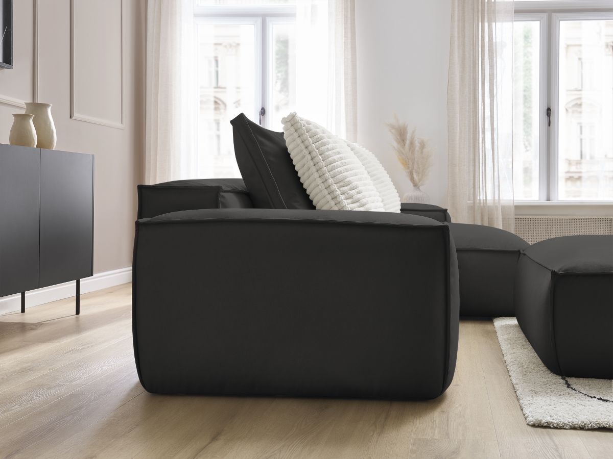 Canapé d'angle réversible ultra moelleux BOHEME cuir végan avec pouf