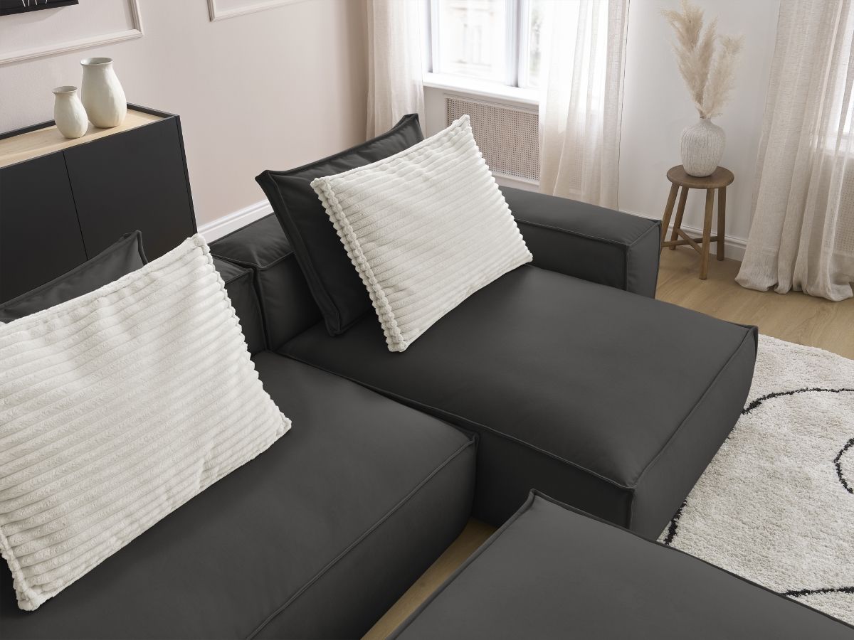 Canapé d'angle réversible ultra moelleux BOHEME cuir végan avec pouf