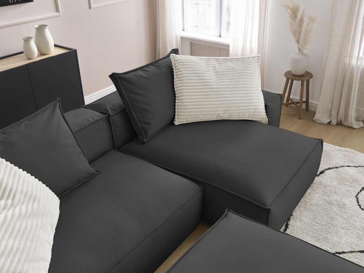 Canapé d'angle réversible ultra moelleux BOHEME cuir végan avec pouf