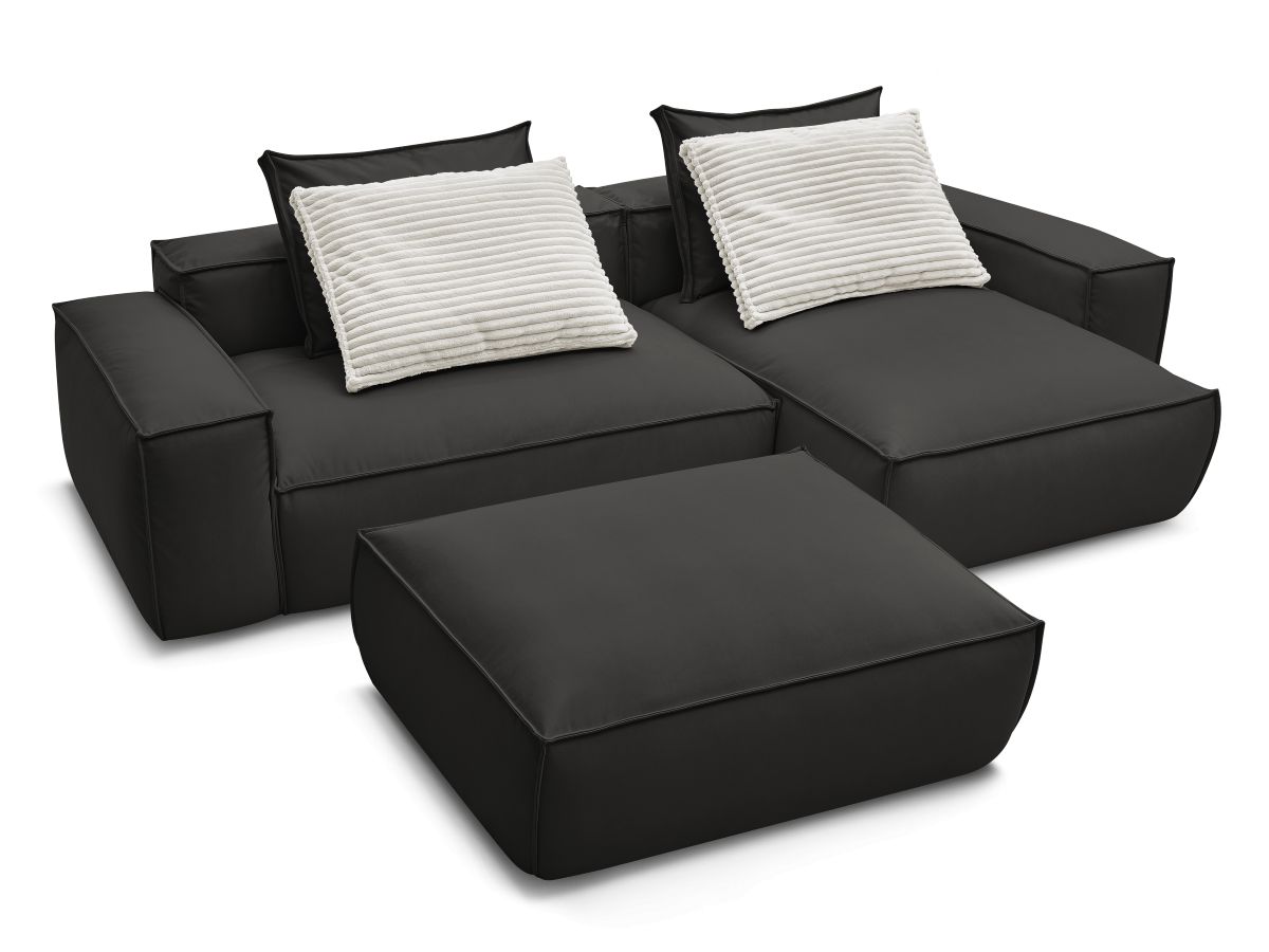 Canapé d'angle réversible ultra moelleux BOHEME cuir végan avec pouf