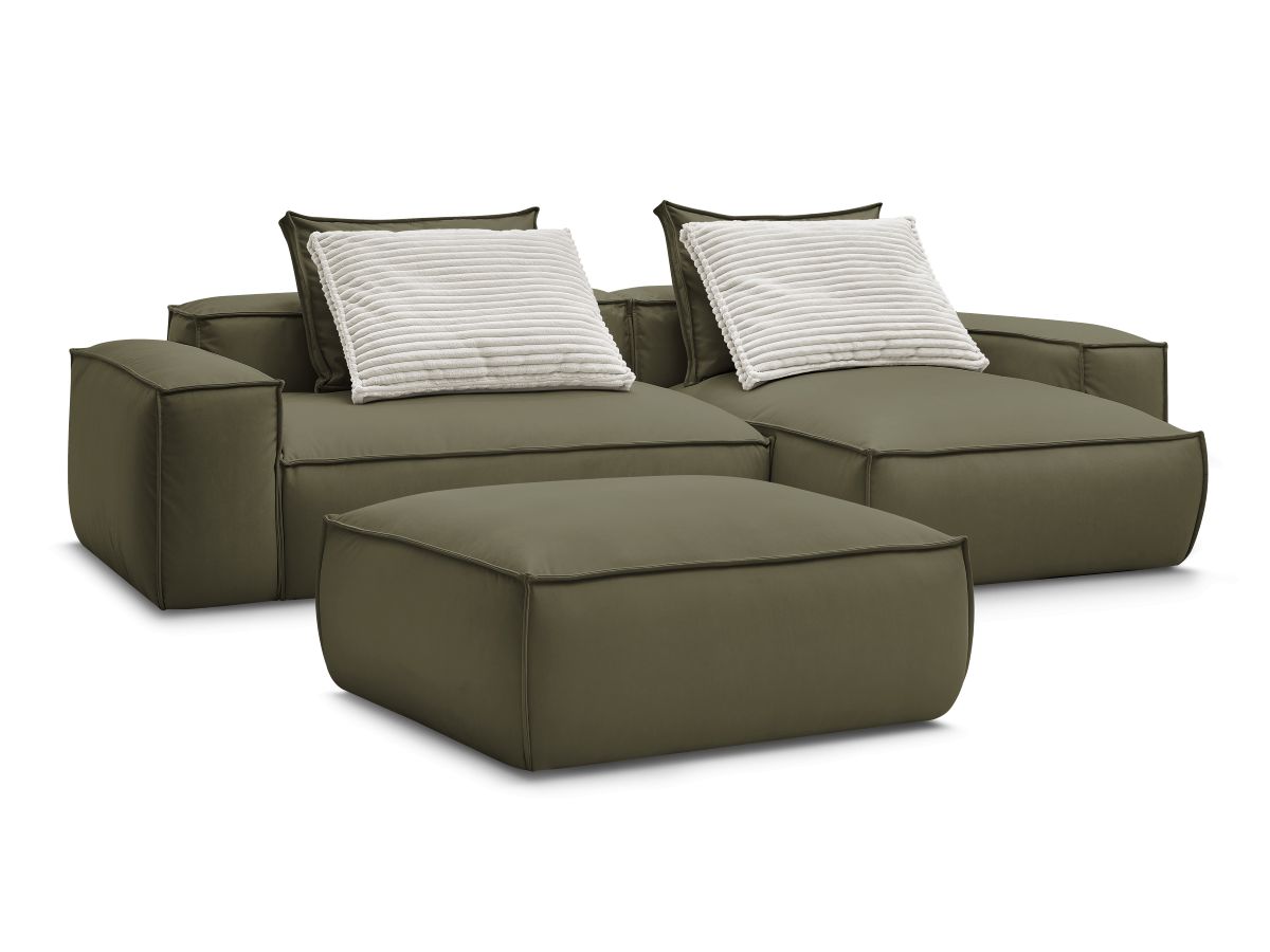 Canapé d'angle réversible ultra moelleux BOHEME cuir végan avec pouf