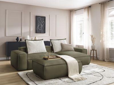 Canapé d'angle réversible ultra moelleux BOHEME cuir végan avec pouf