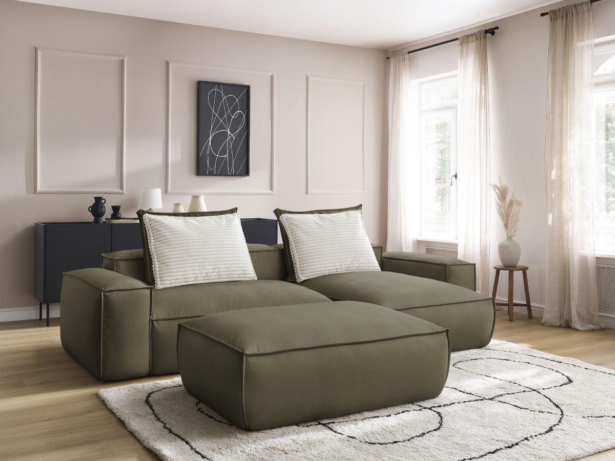 Canapé d'angle réversible ultra moelleux BOHEME cuir végan avec pouf