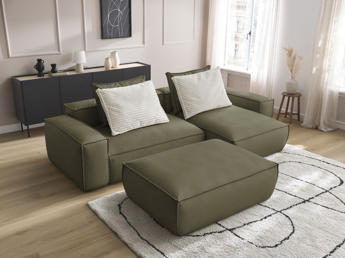 Canapé d'angle réversible ultra moelleux BOHEME cuir végan avec pouf vert — vue 5