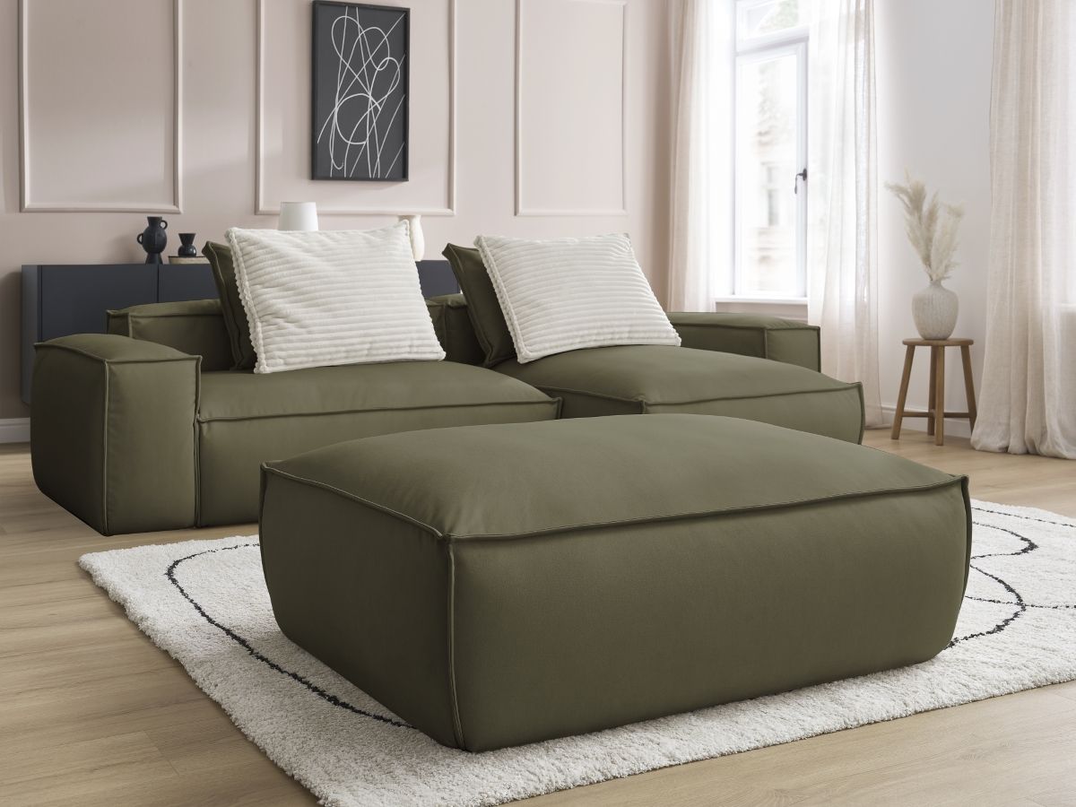 Canapé d'angle réversible ultra moelleux BOHEME cuir végan avec pouf