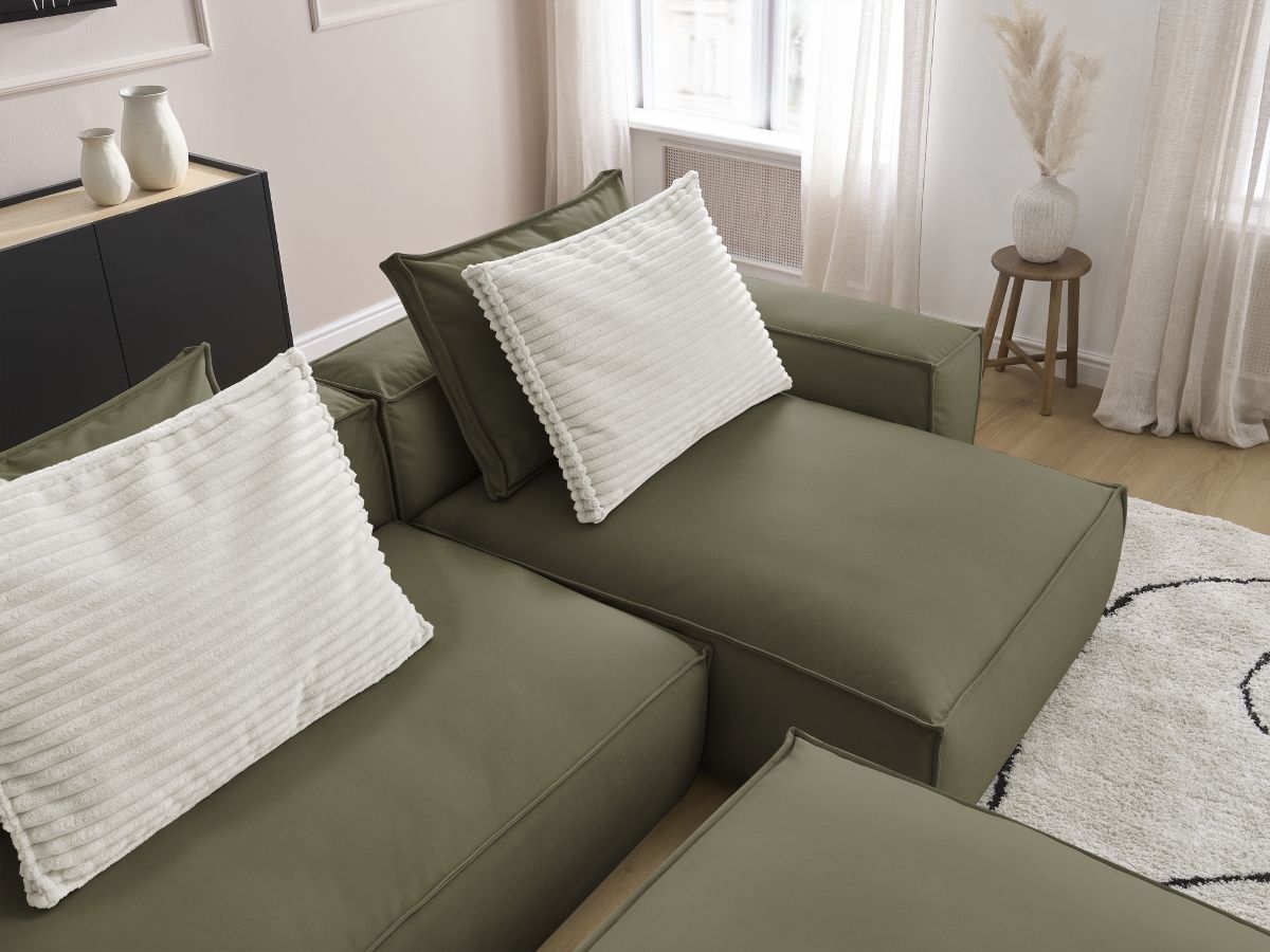 Canapé d'angle réversible ultra moelleux BOHEME cuir végan avec pouf
