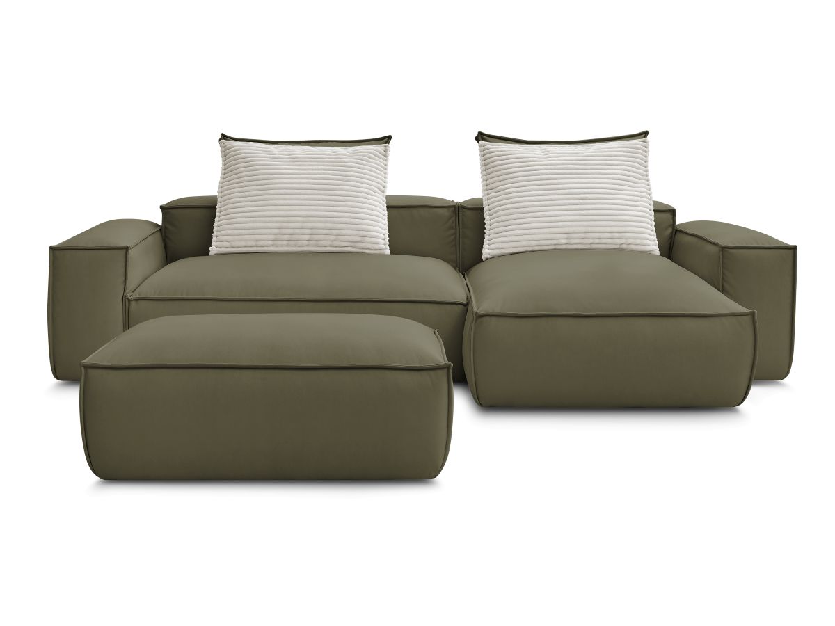 Canapé d'angle réversible ultra moelleux BOHEME cuir végan avec pouf