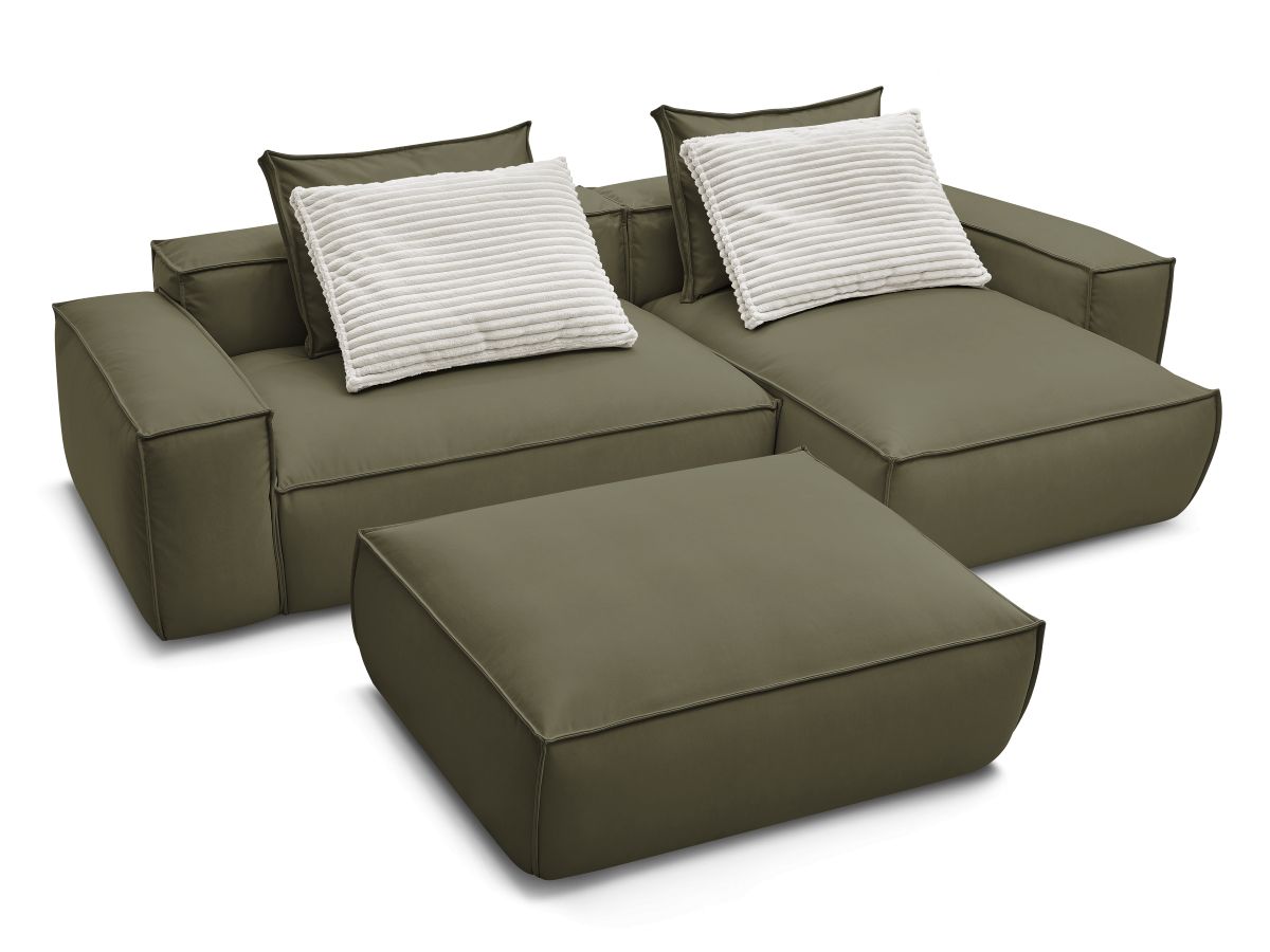 Canapé d'angle réversible ultra moelleux BOHEME cuir végan avec pouf