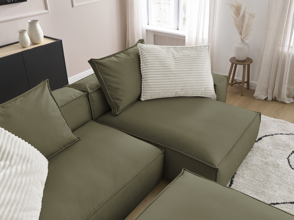 Canapé d'angle réversible ultra moelleux BOHEME cuir végan avec pouf