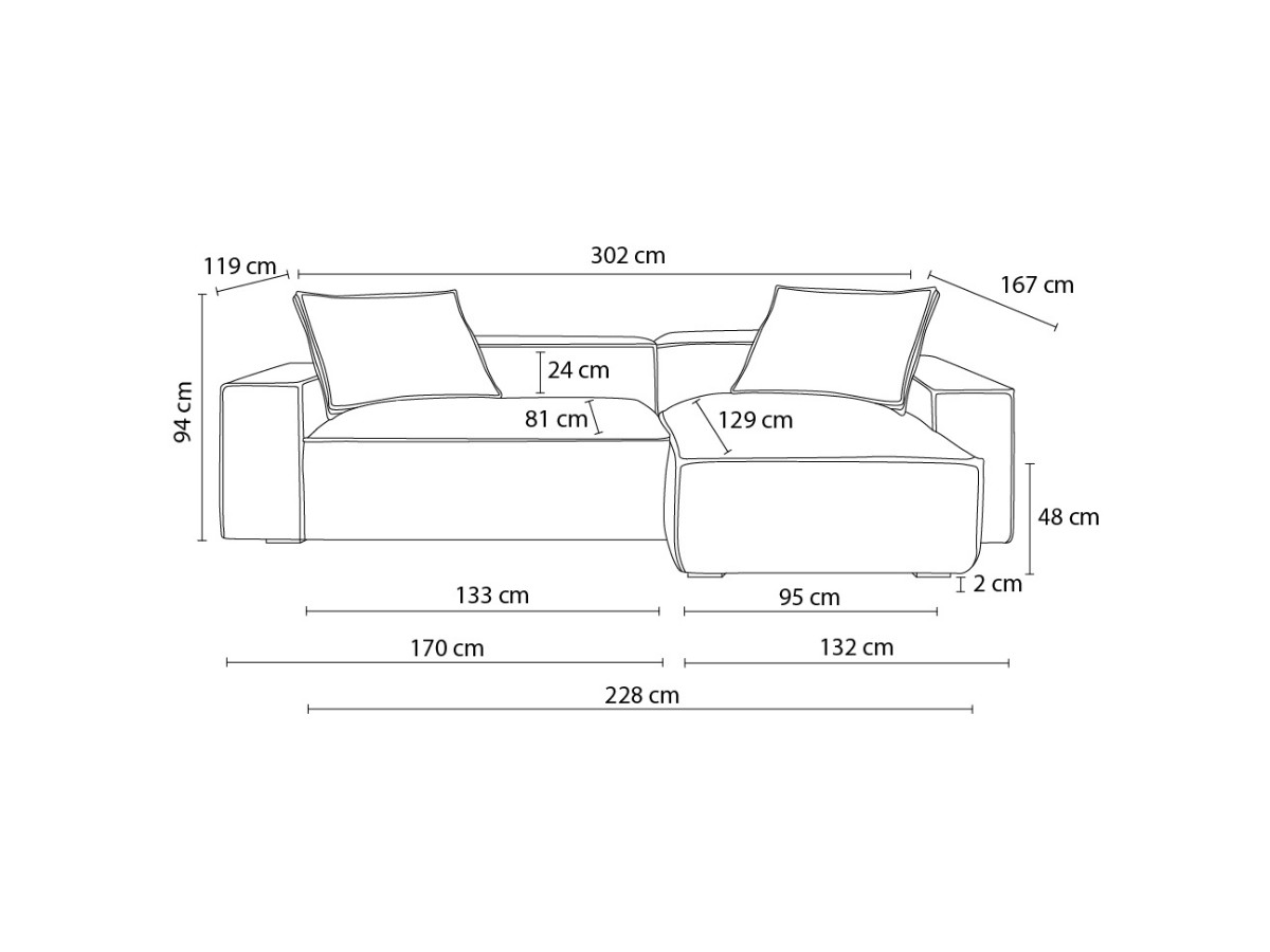 Canapé d'angle fixe EVEREST tissu chiné - Orange - Angle droit - 10 coussins