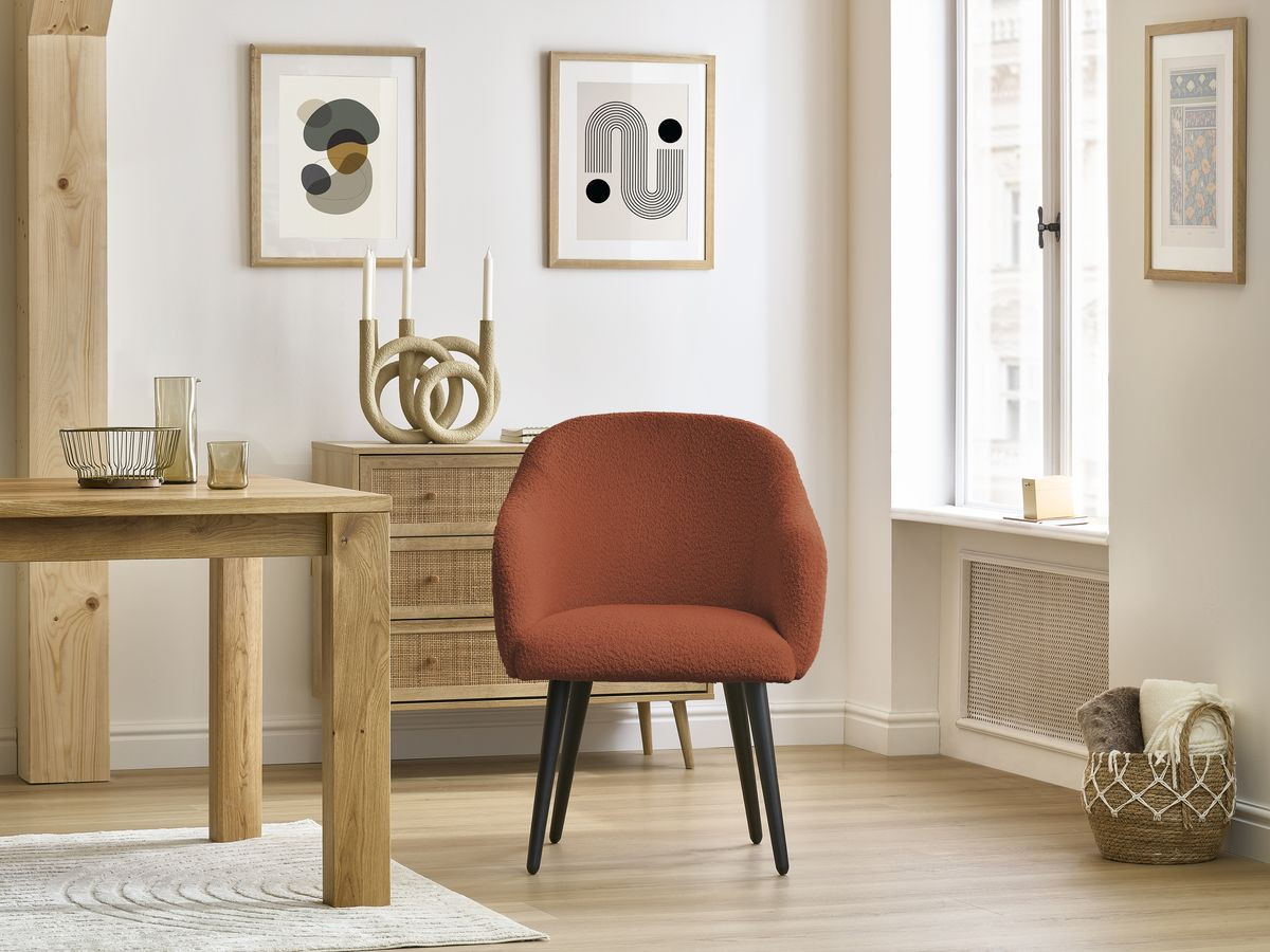Lot de chaises SOPHIE tissu bouclette et pieds scandinaves noirs