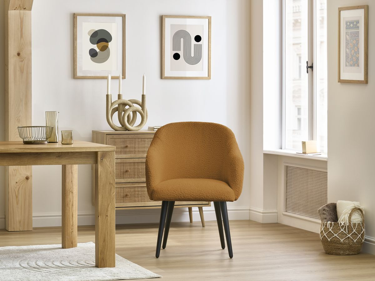 Lot de chaises SOPHIE tissu bouclette et pieds scandinaves noirs