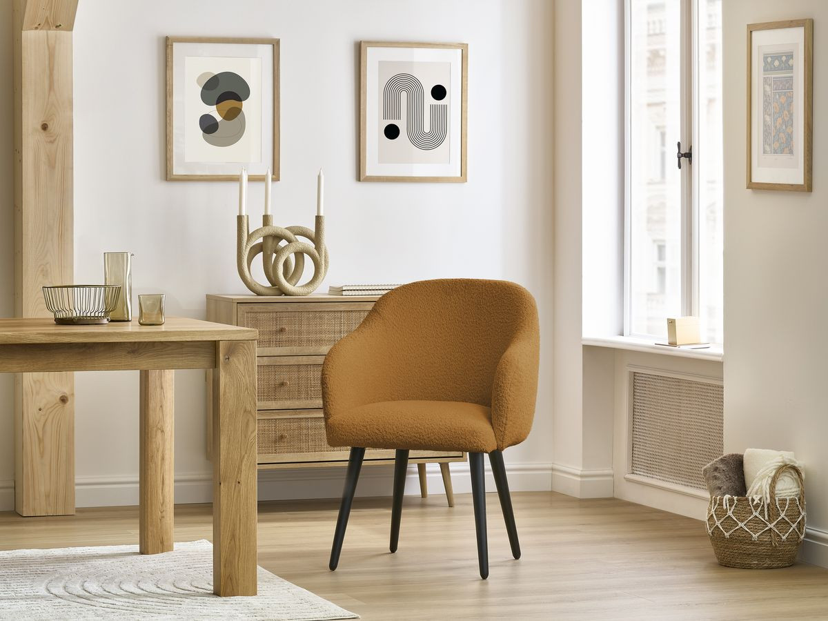 Lot de chaises SOPHIE tissu bouclette et pieds scandinaves noirs