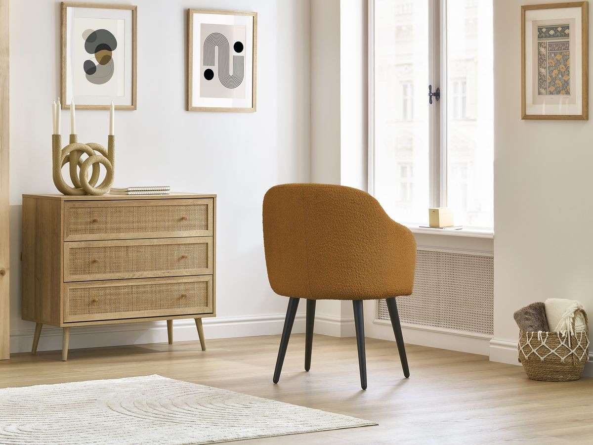 Lot de chaises SOPHIE tissu bouclette et pieds scandinaves noirs