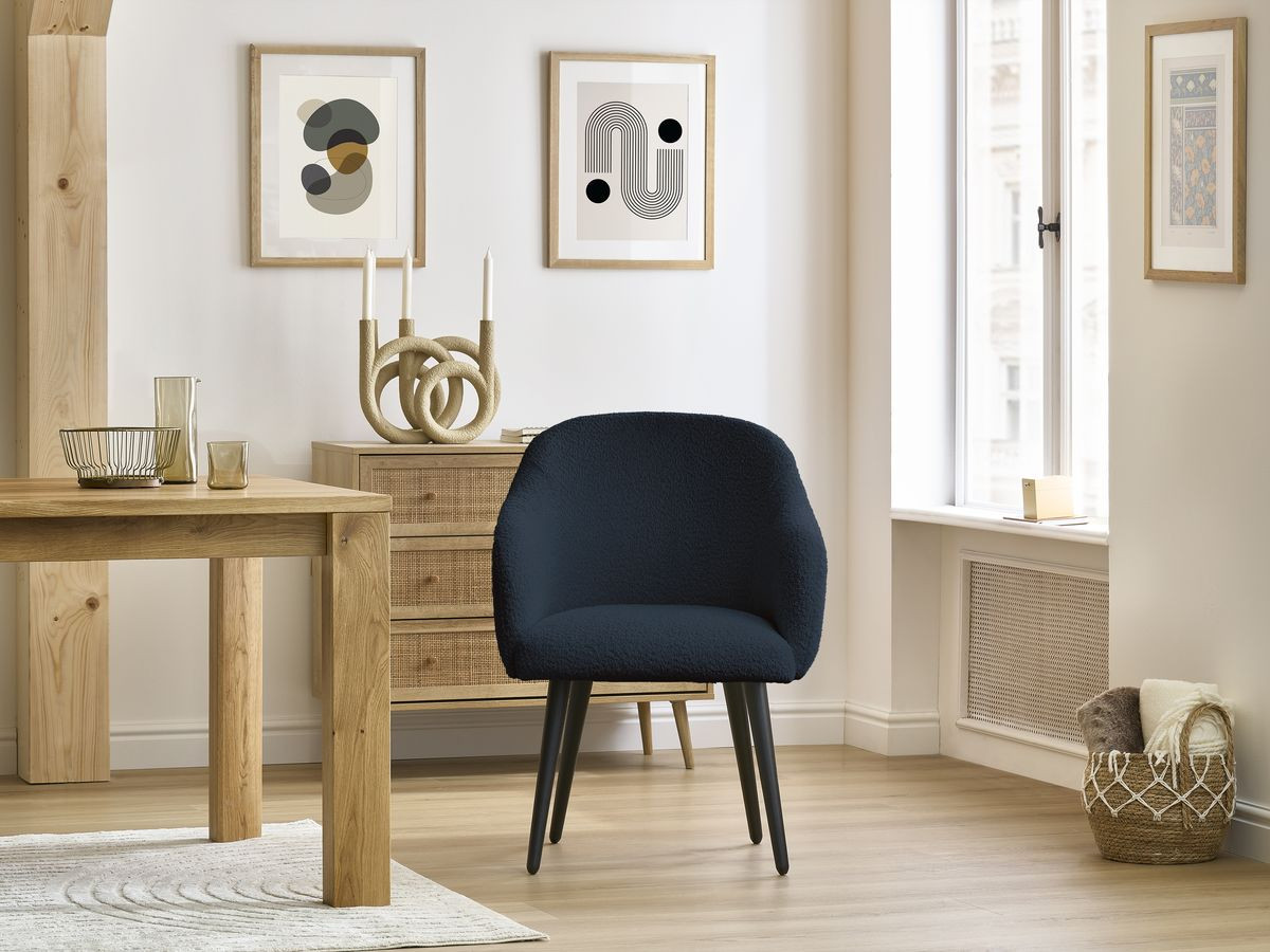 Lot de chaises SOPHIE tissu bouclette et pieds scandinaves noirs
