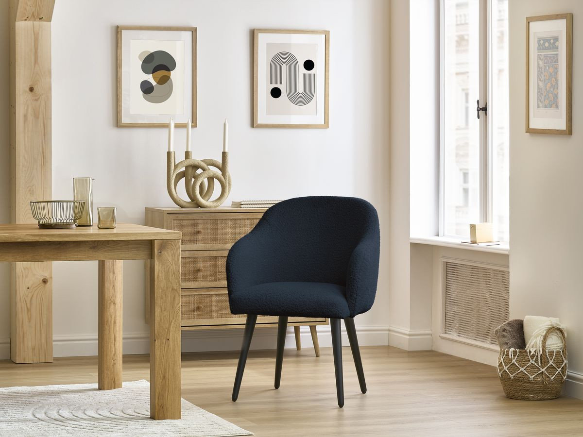 Lot de chaises SOPHIE tissu bouclette et pieds scandinaves noirs