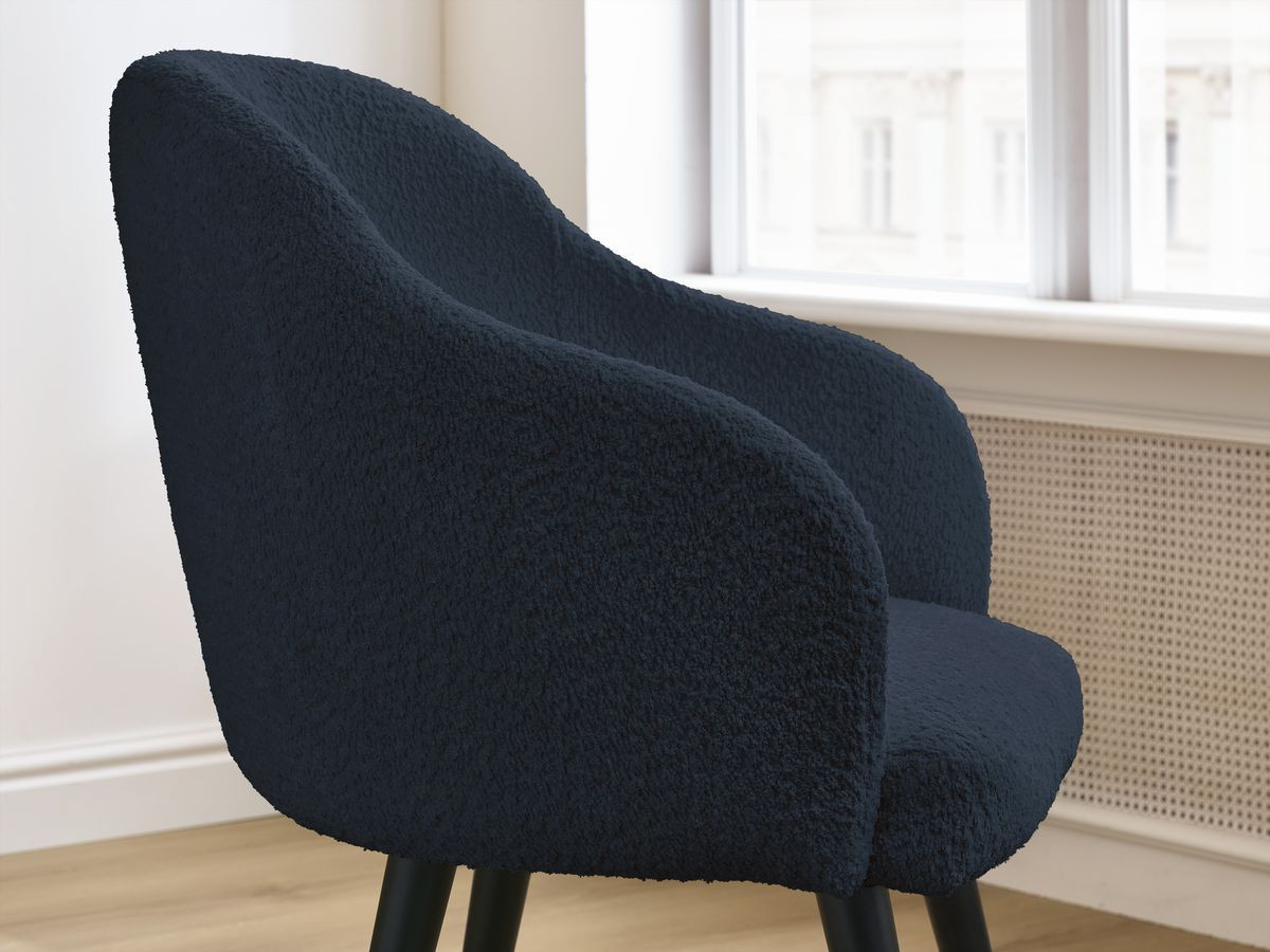 Lot de chaises SOPHIE tissu bouclette et pieds scandinaves noirs