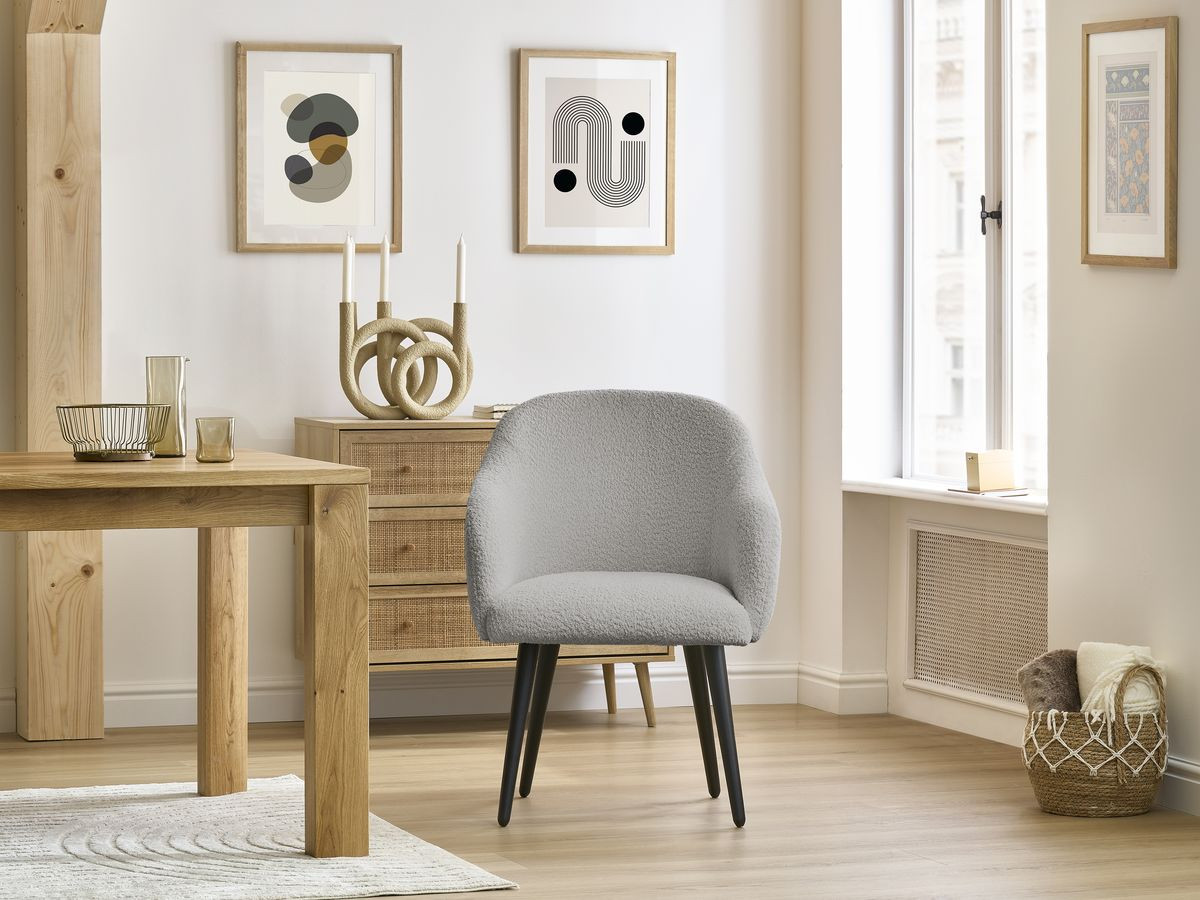 Lot de chaises SOPHIE tissu bouclette et pieds scandinaves noirs
