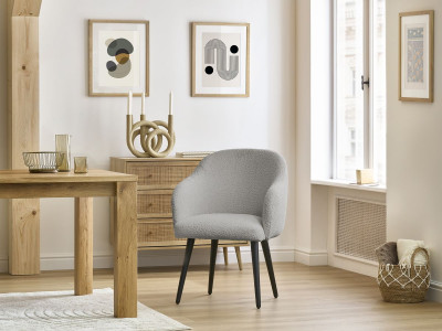 Lot de chaises SOPHIE tissu bouclette et pieds scandinaves noirs
