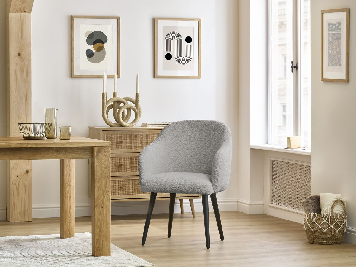 Lot de chaises SOPHIE tissu bouclette et pieds scandinaves noirs