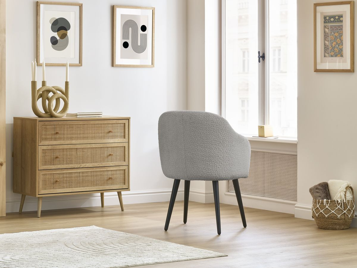 Lot de chaises SOPHIE tissu bouclette et pieds scandinaves noirs