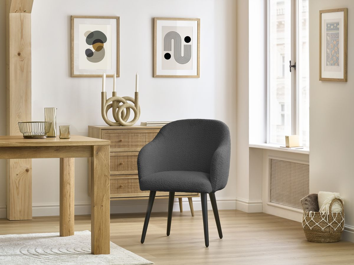 Lot de chaises SOPHIE tissu bouclette et pieds scandinaves noirs