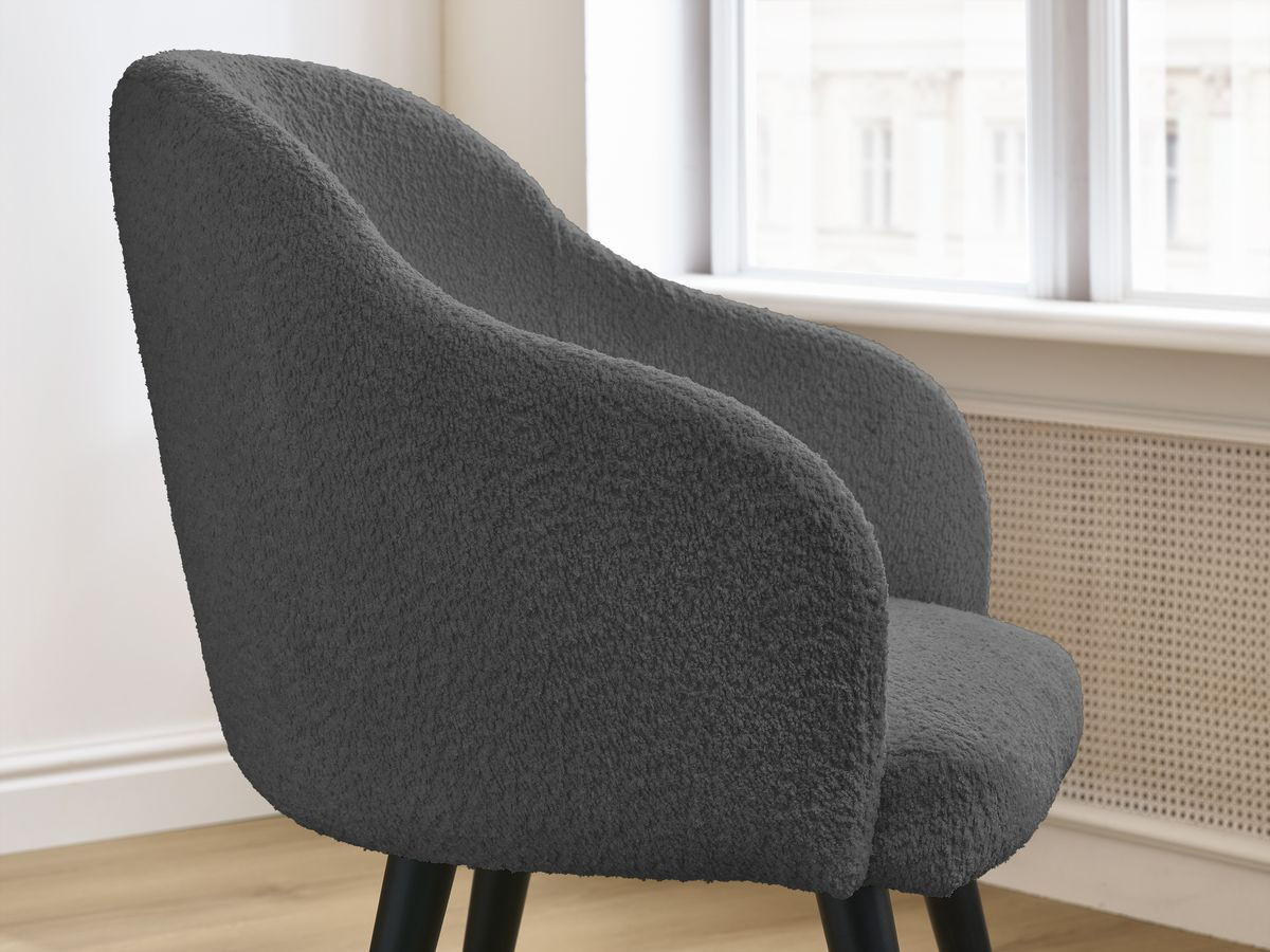Lot de chaises SOPHIE tissu bouclette et pieds scandinaves noirs