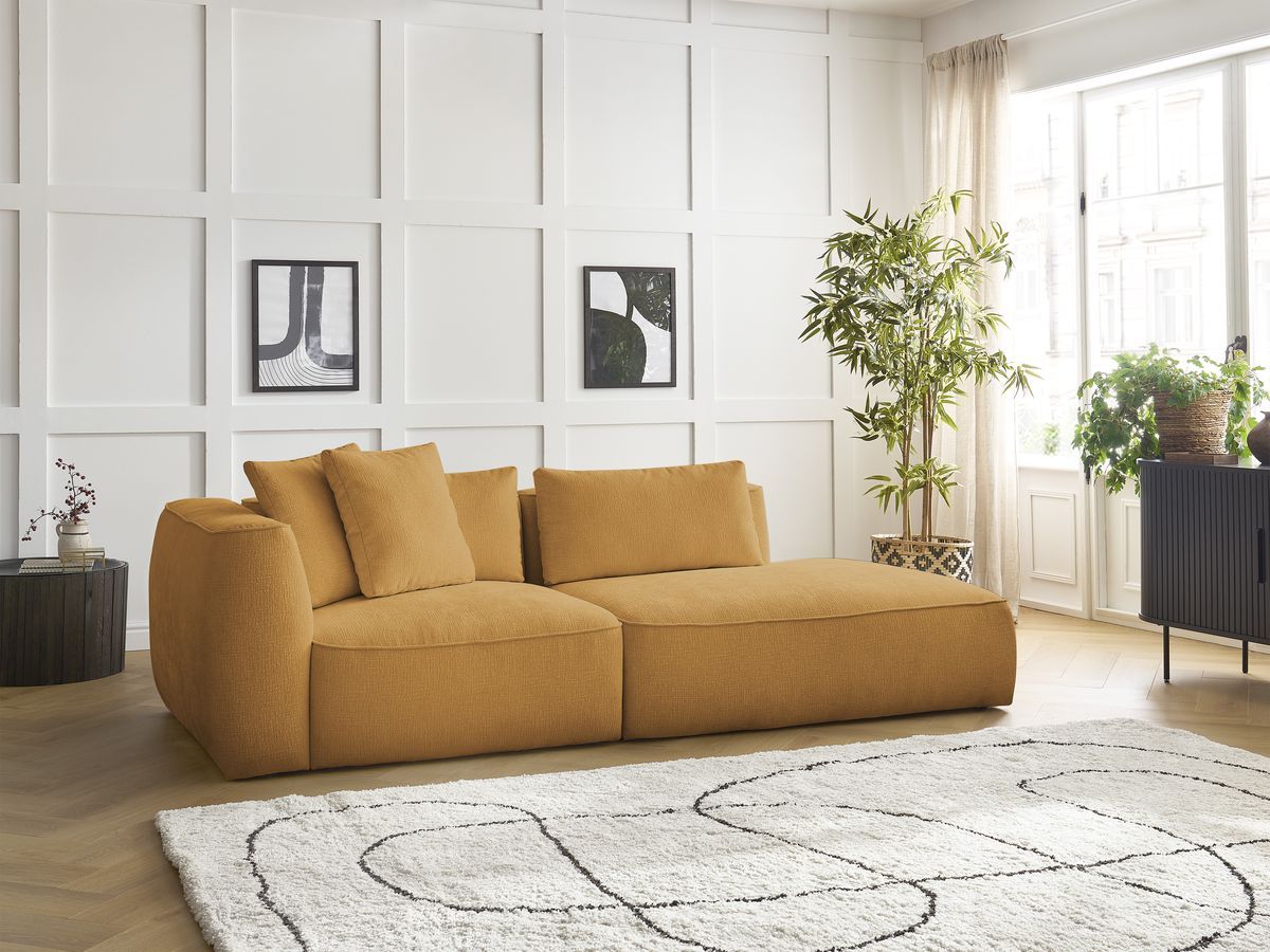 Canapé droit 3 places LEOPOLD texturé jaune — vue 5