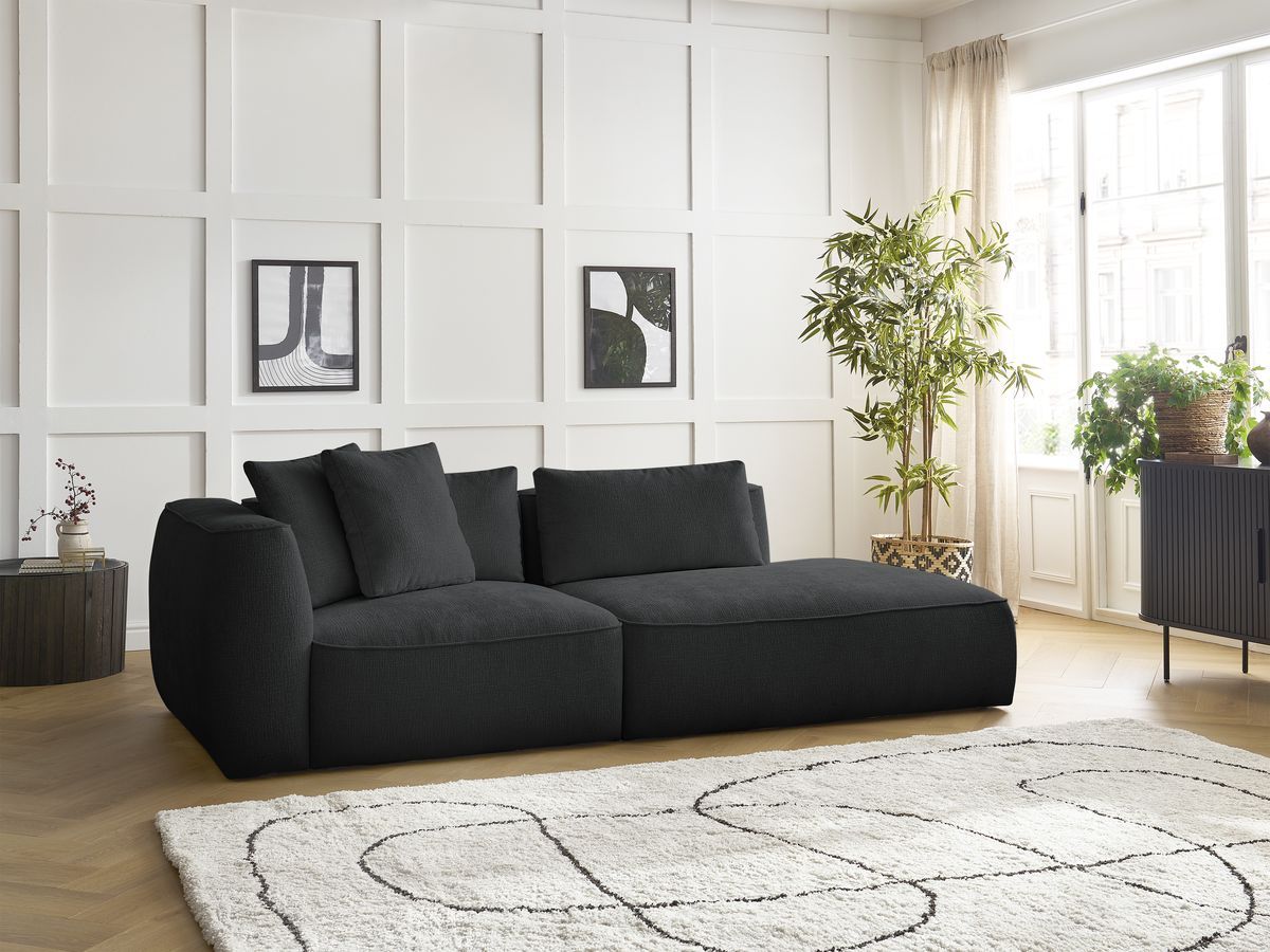 Canapé droit 3 places LEOPOLD texturé noir — vue 5