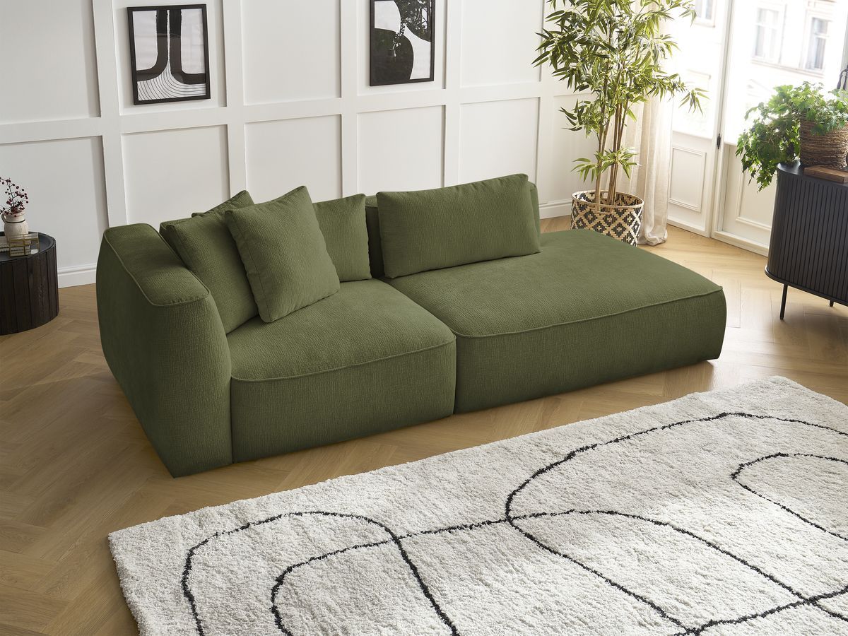 Canapé d'angle fixe EVEREST tissu chiné - Orange - Angle droit - 10 coussins