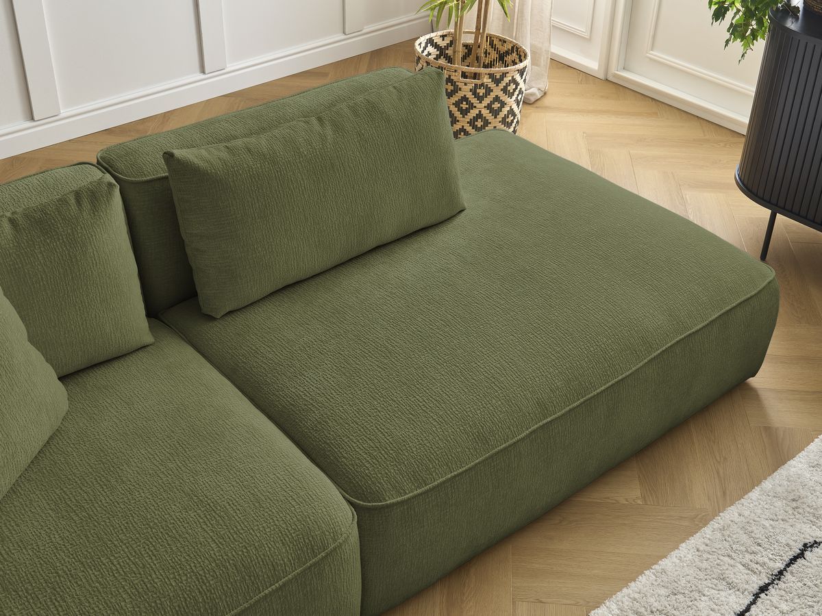 Canapé d'angle fixe EVEREST tissu chiné - Orange - Angle droit - 10 coussins