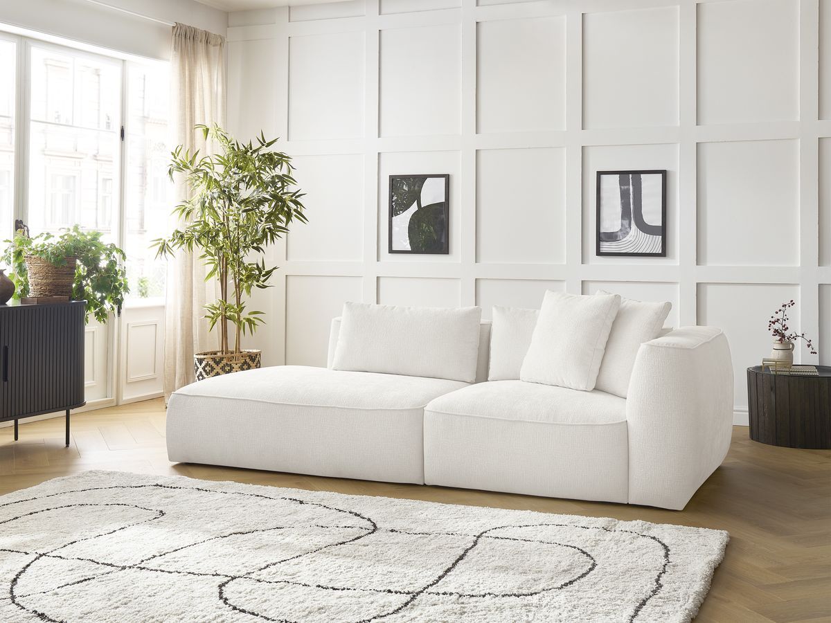 Canapé droit fixe 3 places LEOPOLD tissu texturé blanc accoudoir droit BOBOCHIC - Vue supplémentaire 3