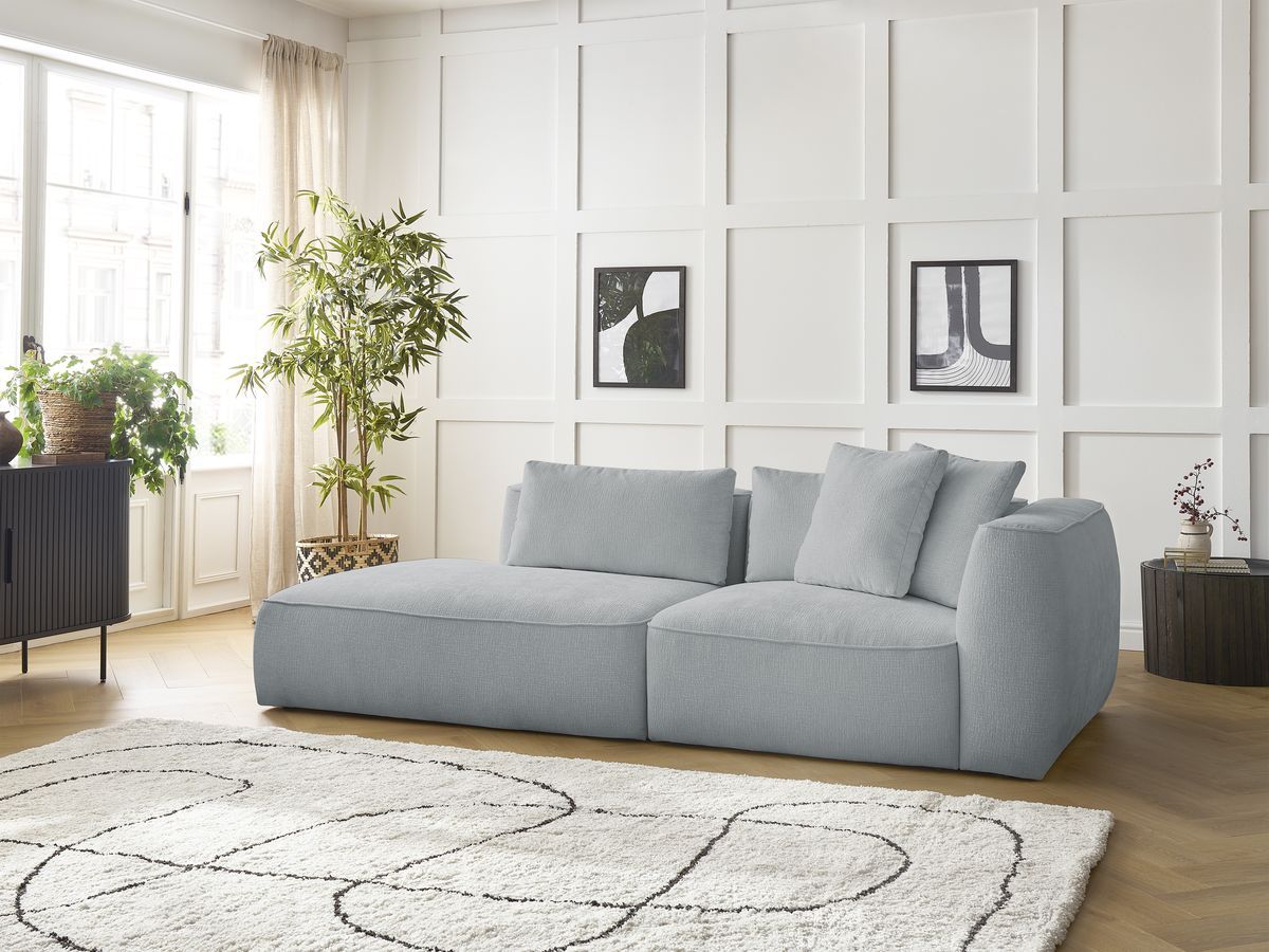 Canapé droit fixe 3 places LEOPOLD tissu texturé gris clair accoudoir droit BOBOCHIC - Vue supplémentaire 3