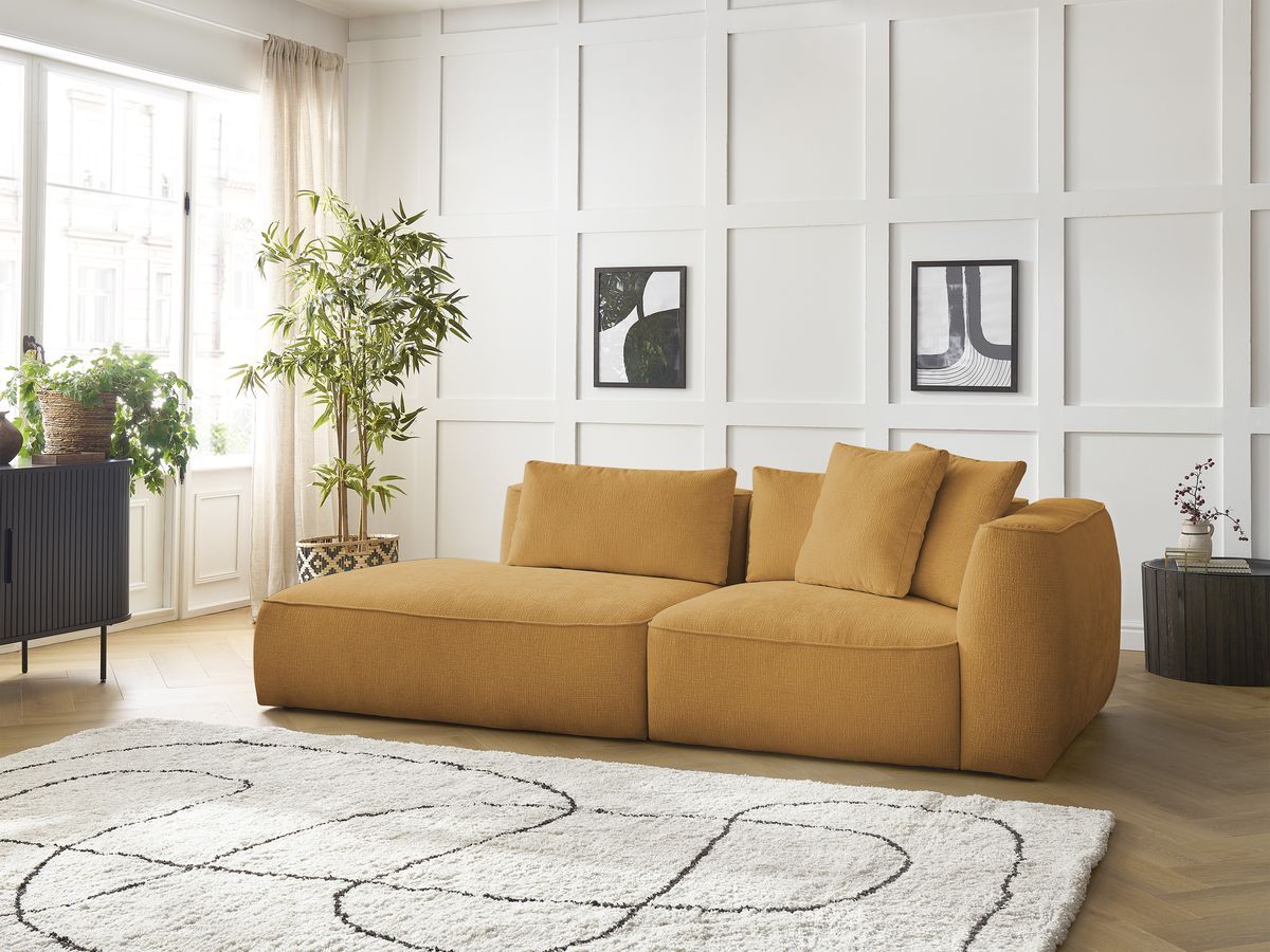 Canapé droit fixe 3 places LEOPOLD tissu texturé jaune accoudoir droit BOBOCHIC - Vue supplémentaire 3