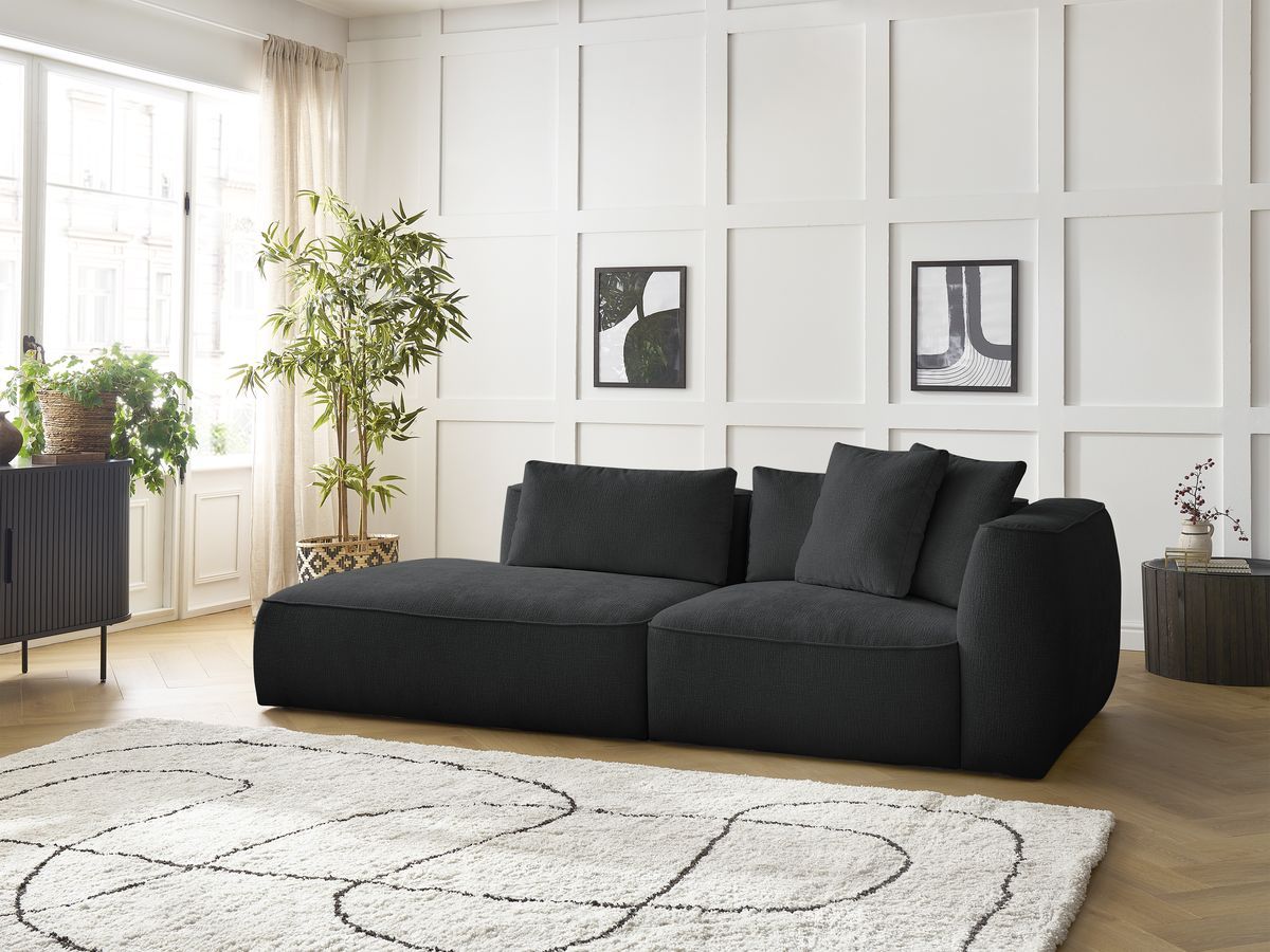 Canapé droit fixe 3 places LEOPOLD tissu texturé noir accoudoir droit BOBOCHIC - Vue supplémentaire 3