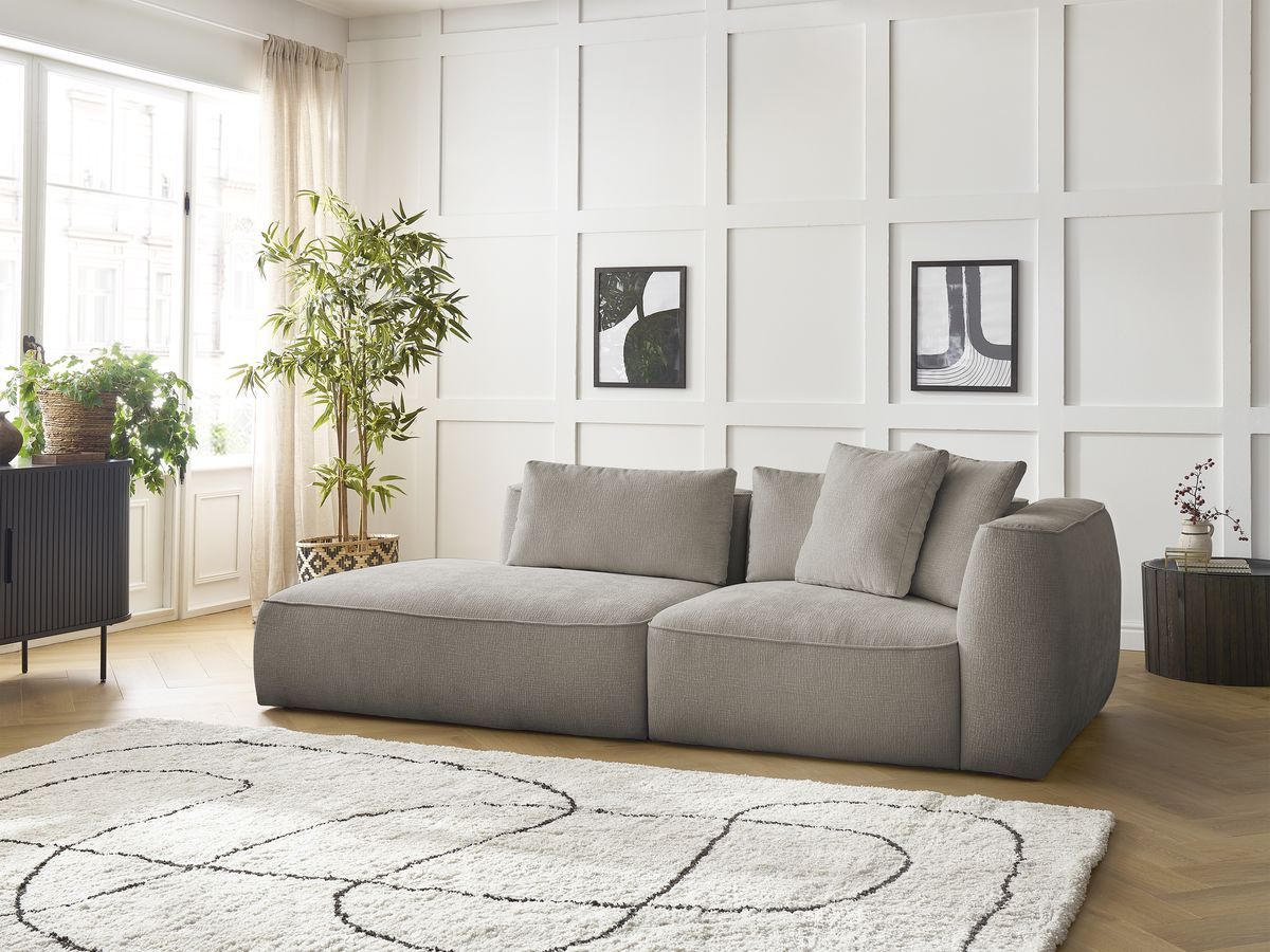 Canapé droit fixe 3 places LEOPOLD tissu texturé taupe accoudoir droit BOBOCHIC - Vue supplémentaire 3