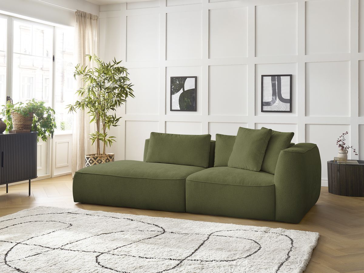 Canapé droit fixe 3 places LEOPOLD tissu texturé vert foncé accoudoir droit BOBOCHIC - Vue supplémentaire 3