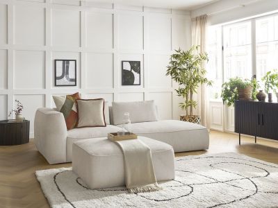 Canapé droit fixe 3 places LEOPOLD tissu texturé avec pouf