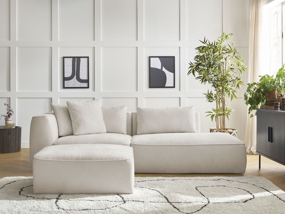 Canapé droit 3 places LEOPOLD texturé avec pouf beige — vue 5