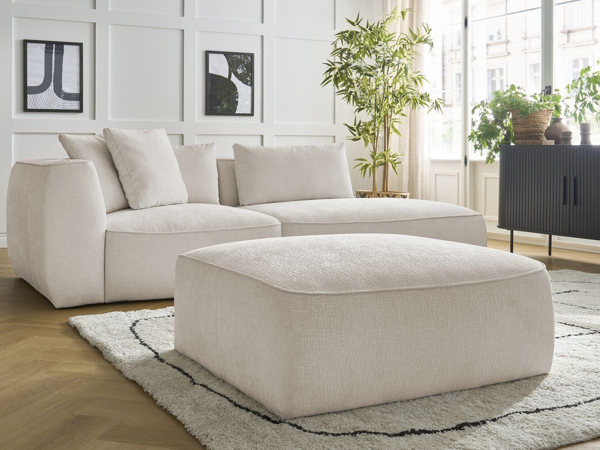 Canapé droit fixe 3 places LEOPOLD tissu texturé avec pouf