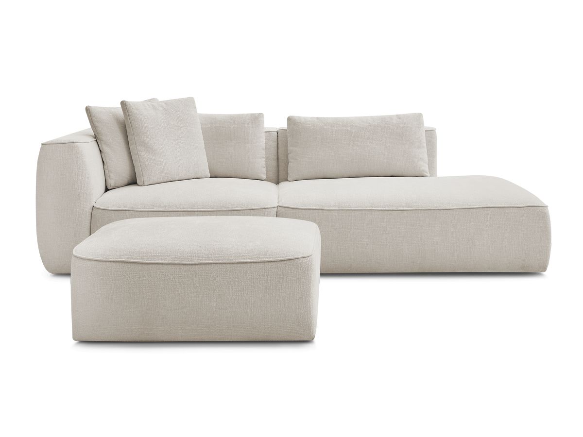 Canapé droit fixe 3 places LEOPOLD tissu texturé avec pouf