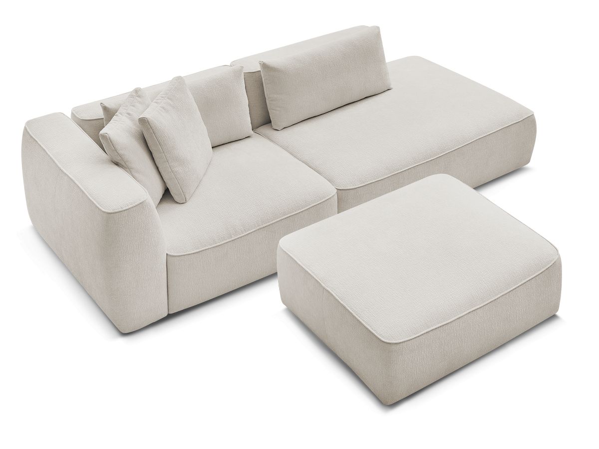 Canapé droit fixe 3 places LEOPOLD tissu texturé avec pouf