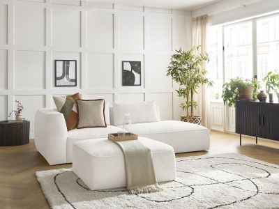 Canapé droit fixe 3 places LEOPOLD tissu texturé avec pouf